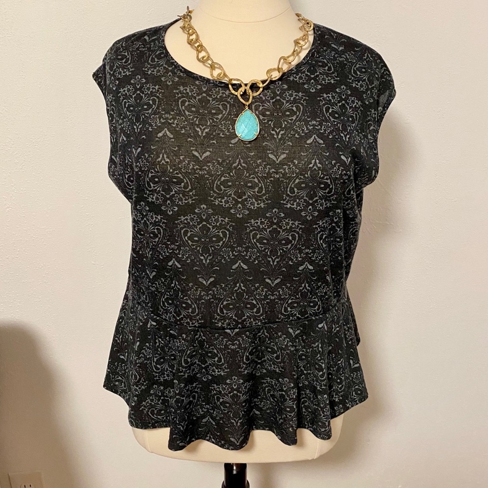 Olivia Moon Dark Grey Printed Peplum Top